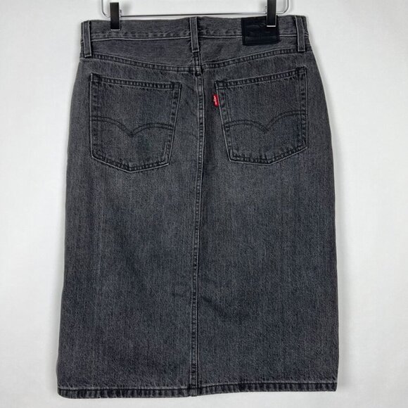 Levi's Skirt Women's Size 30 Black Wash Rigid Denim Side Slit Jean Midi Classic - Picture 13 of 15